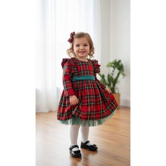 Red & Green Plaid  Ruffle Tule Dress Size 3T - Picture 6 of 6